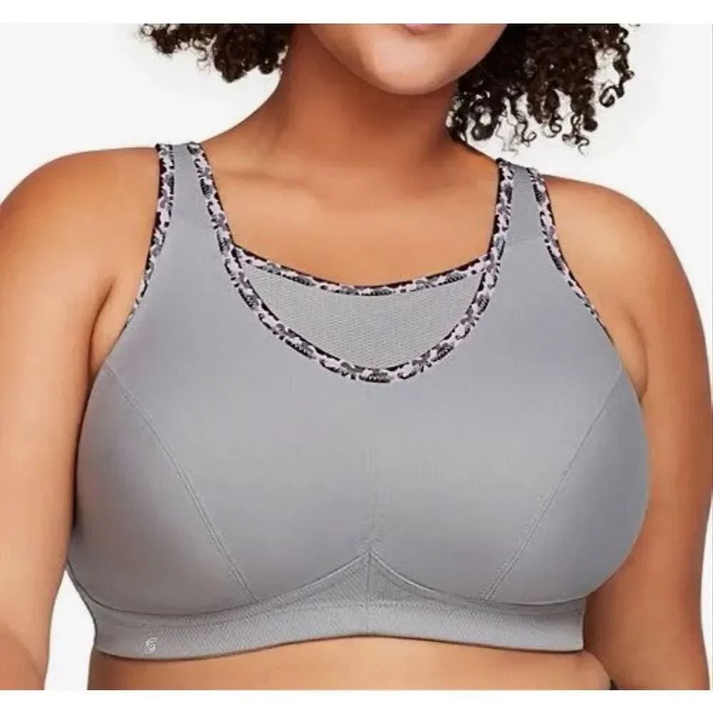 Glamorise no bounce camisole wireless gray camo trim detail bra 1066 size 42G